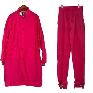 Off-White Pink Women's Long K-Way Trench Coat and Pants Set Size 40